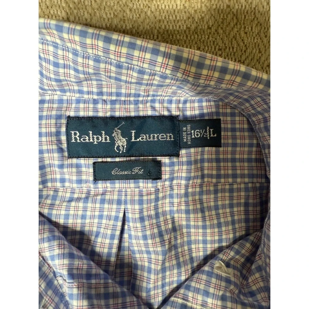 Ralph Lauren Mens Blue Plaid Classic Fit Long Sleeve Button Down‎ Shirt